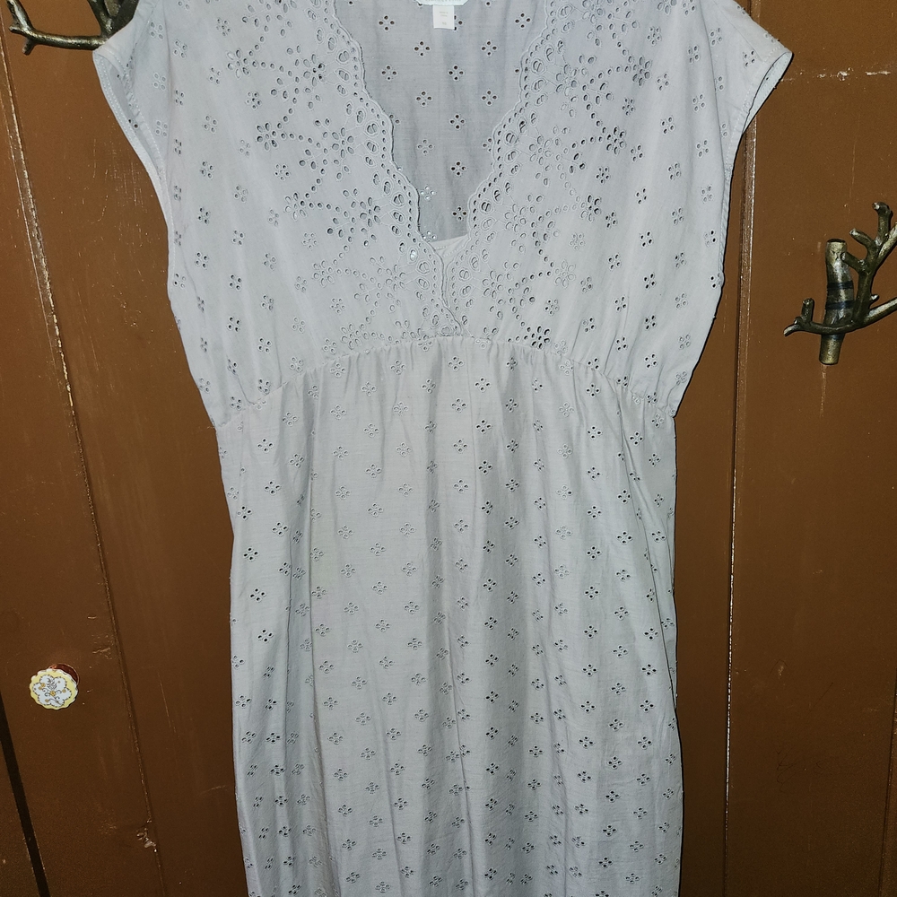 Garnet Hill Light Gray Eyelet Mini Dress